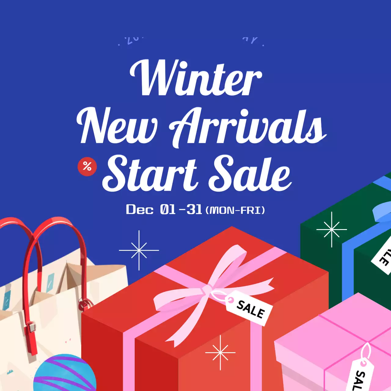 블루 모던 윈터 세일 프로모션 소셜 미디어 게시물