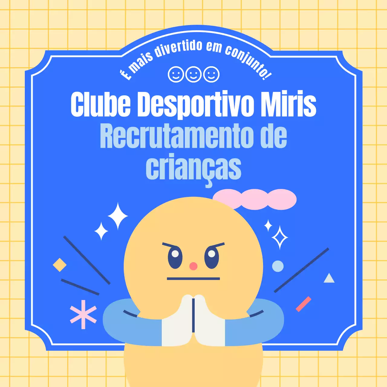 Promover um clube desportivo infantil amarelo e azul, de estilo kitsch