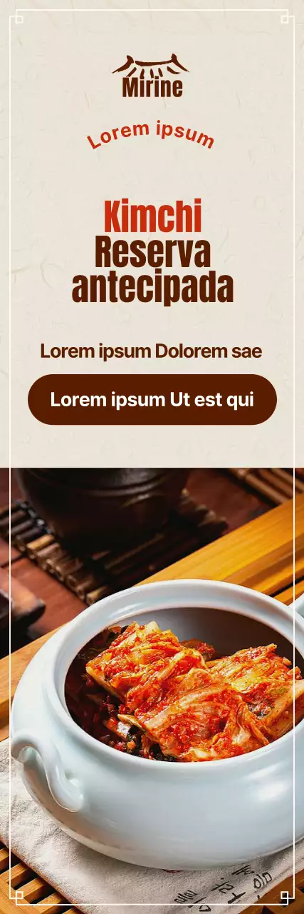 Promoção de pré-venda com uma imagem de kimchi com toques vermelhos num fundo Hanji esbranquiçado