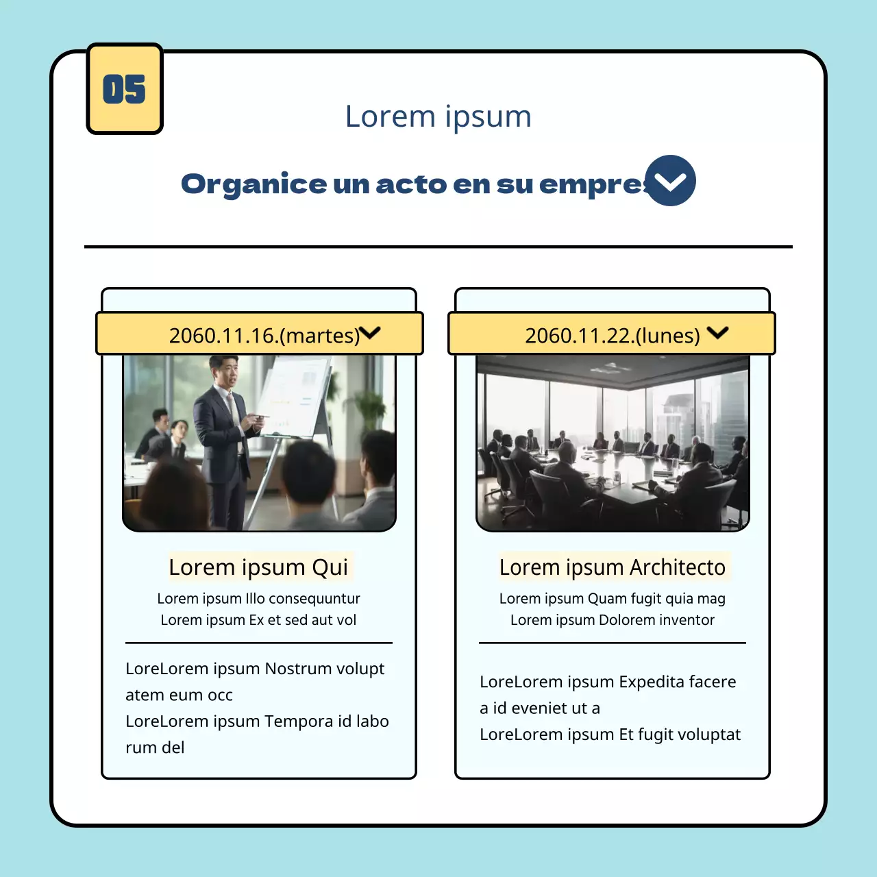 Guía de programas sencillos de formación empresarial en azul claro y amarillo