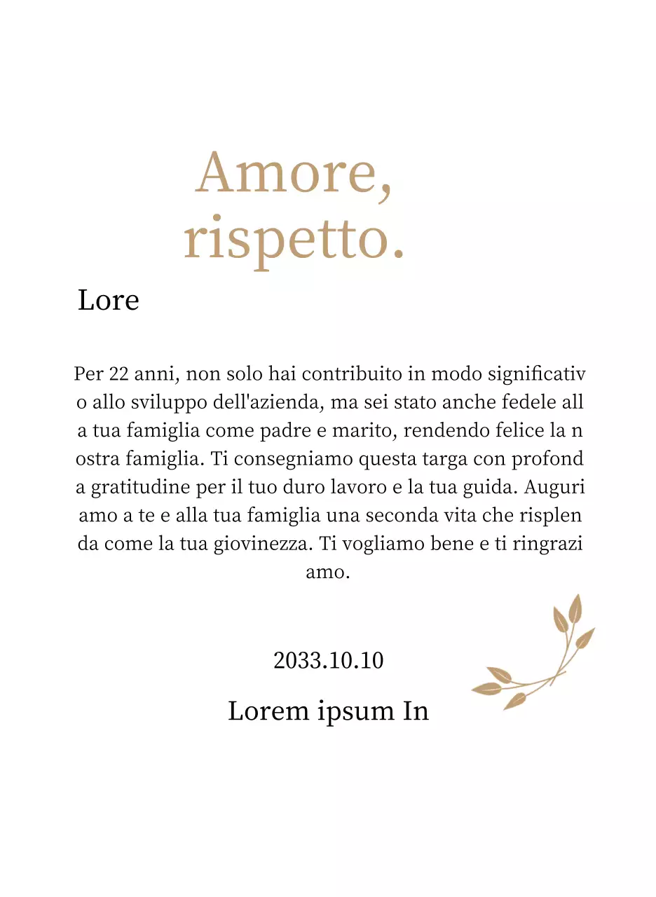 Targa di ringraziamento di classe con oro e foglie