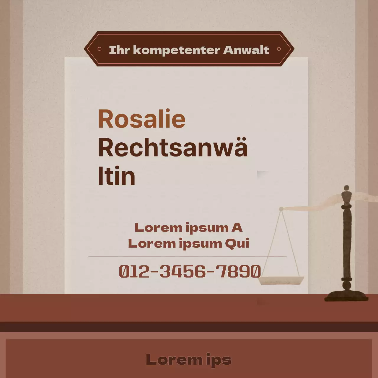 Werbung für eine einfache Anwaltskanzlei in Beige und Braun
