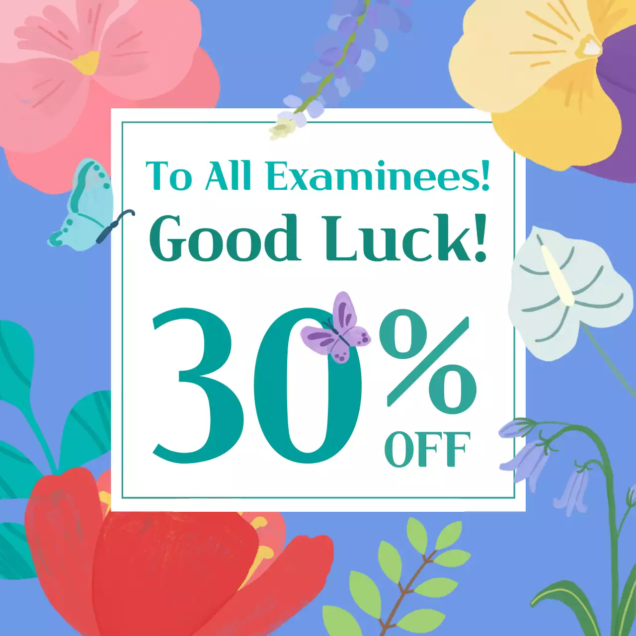 블루 플로럴 할인 프로모션 소셜 미디어 포스트