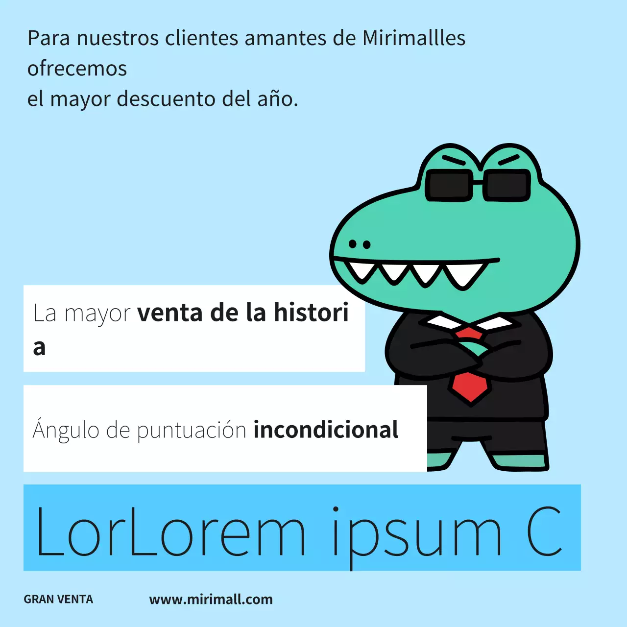 Anuncio de época de rebajas parodia en azul claro y blanco