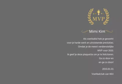 Kampioenschapsplaat met gouden lauweren en trofee