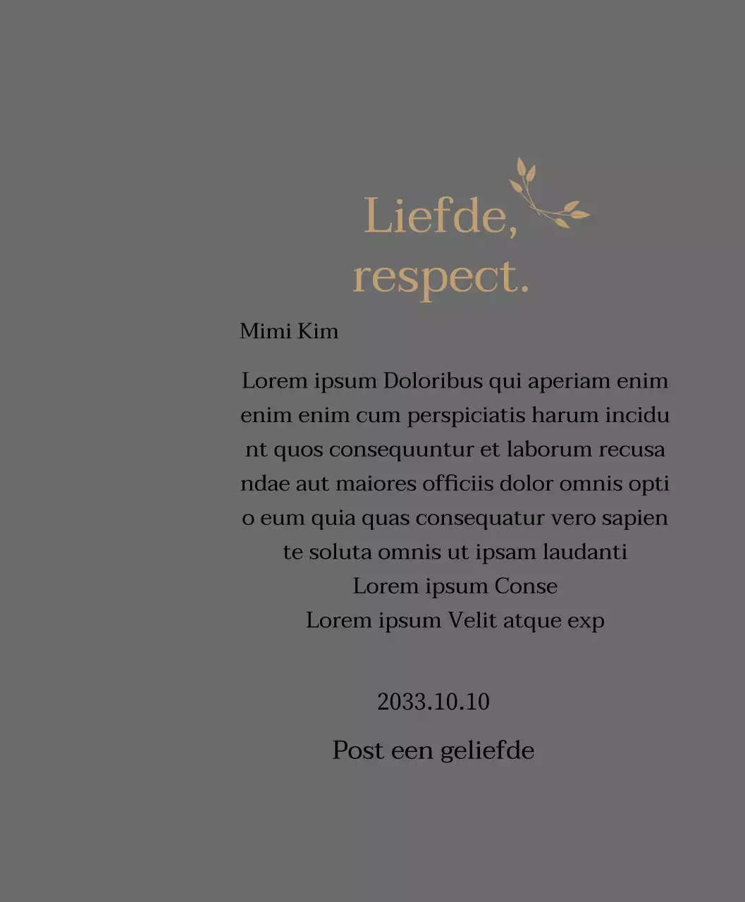 Classy bedankbord met goud en bladeren