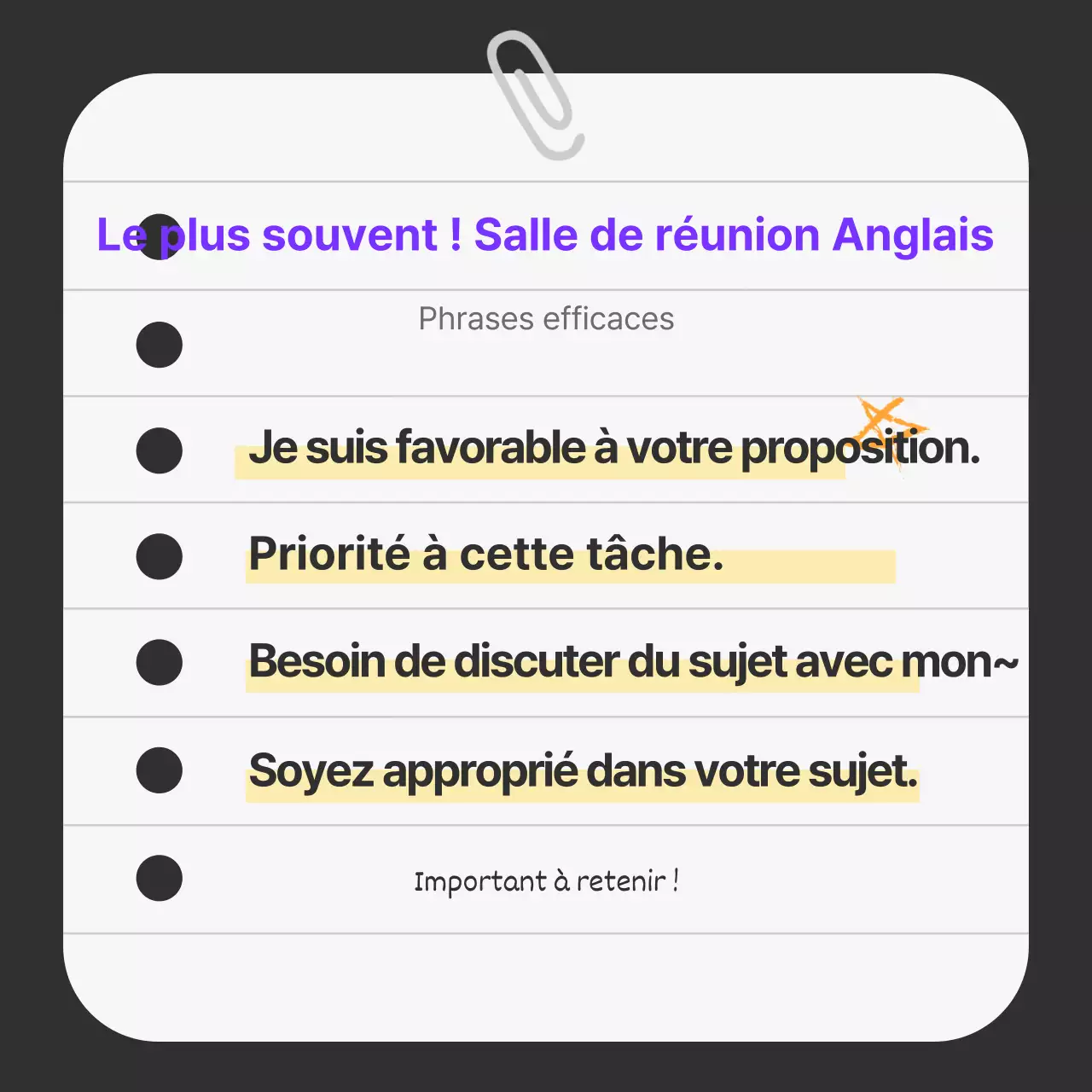 Promouvoir un anglais des affaires simple en noir et blanc et en violet