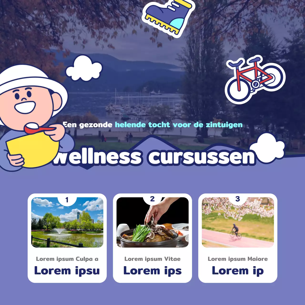 Promoot lokale toeristische producten in mauve en marineblauw