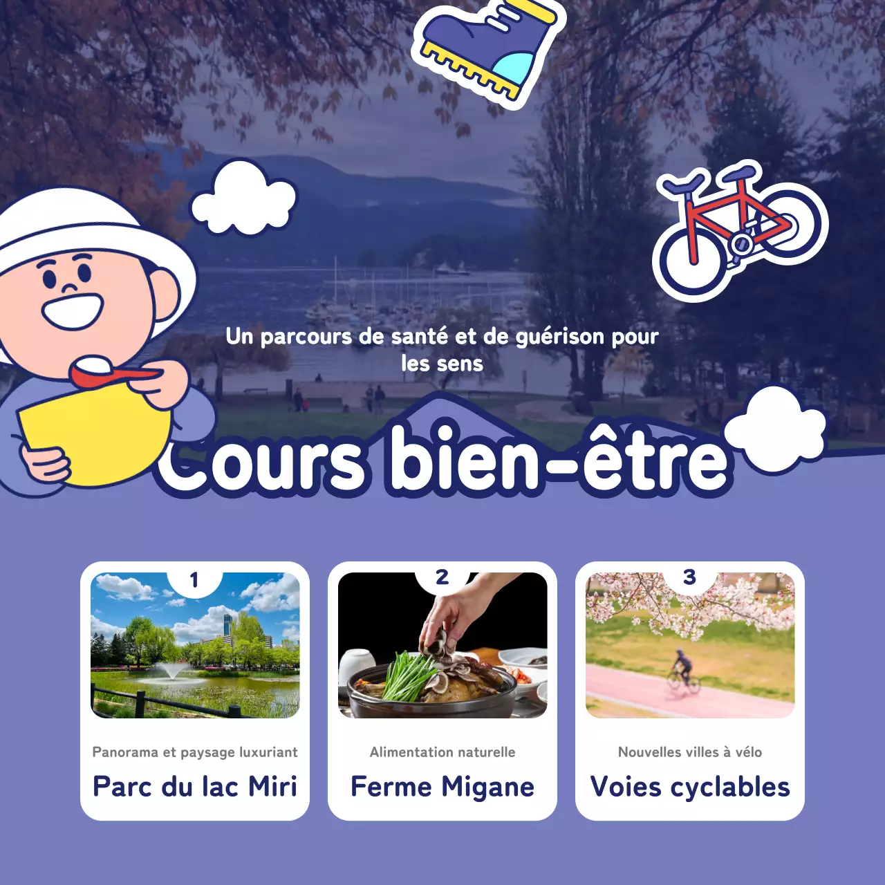 Promouvoir les produits touristiques locaux en mauve et bleu marine
