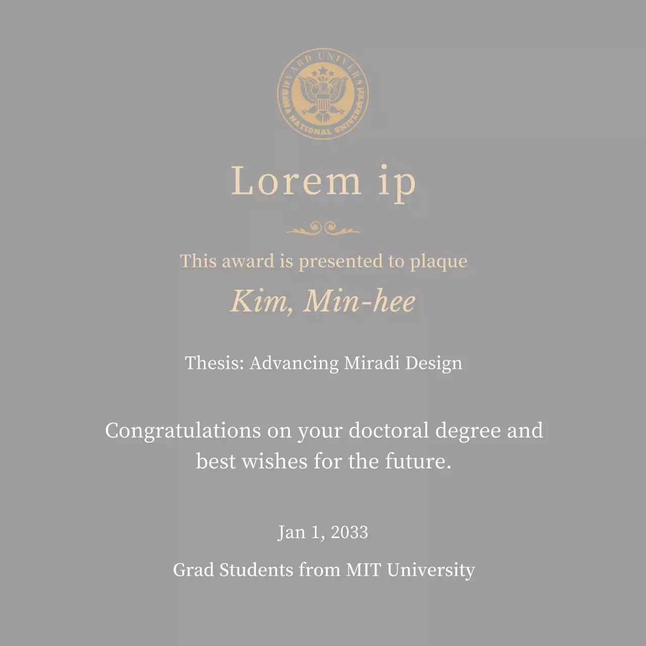 Plakat gelar yang mewah dengan logo sekolah dan hiasan emas