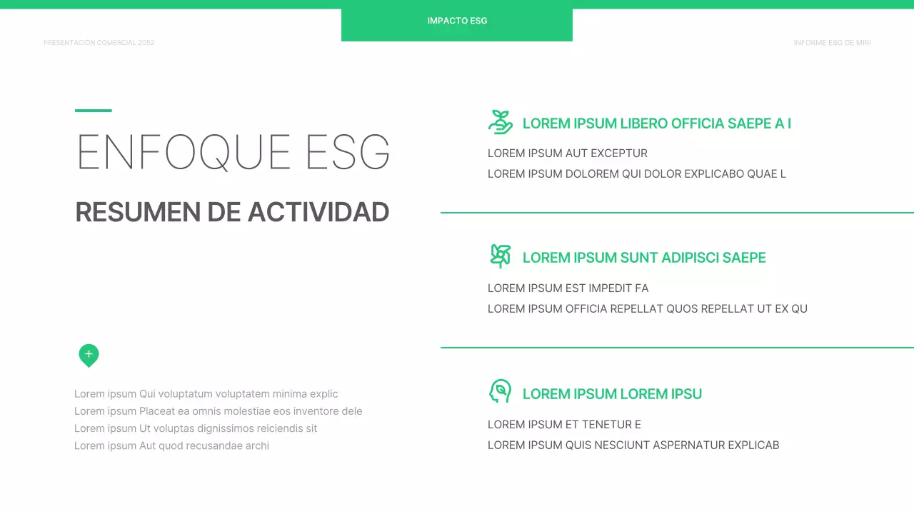 Un sencillo informe corporativo ESG en chartreuse y blanco