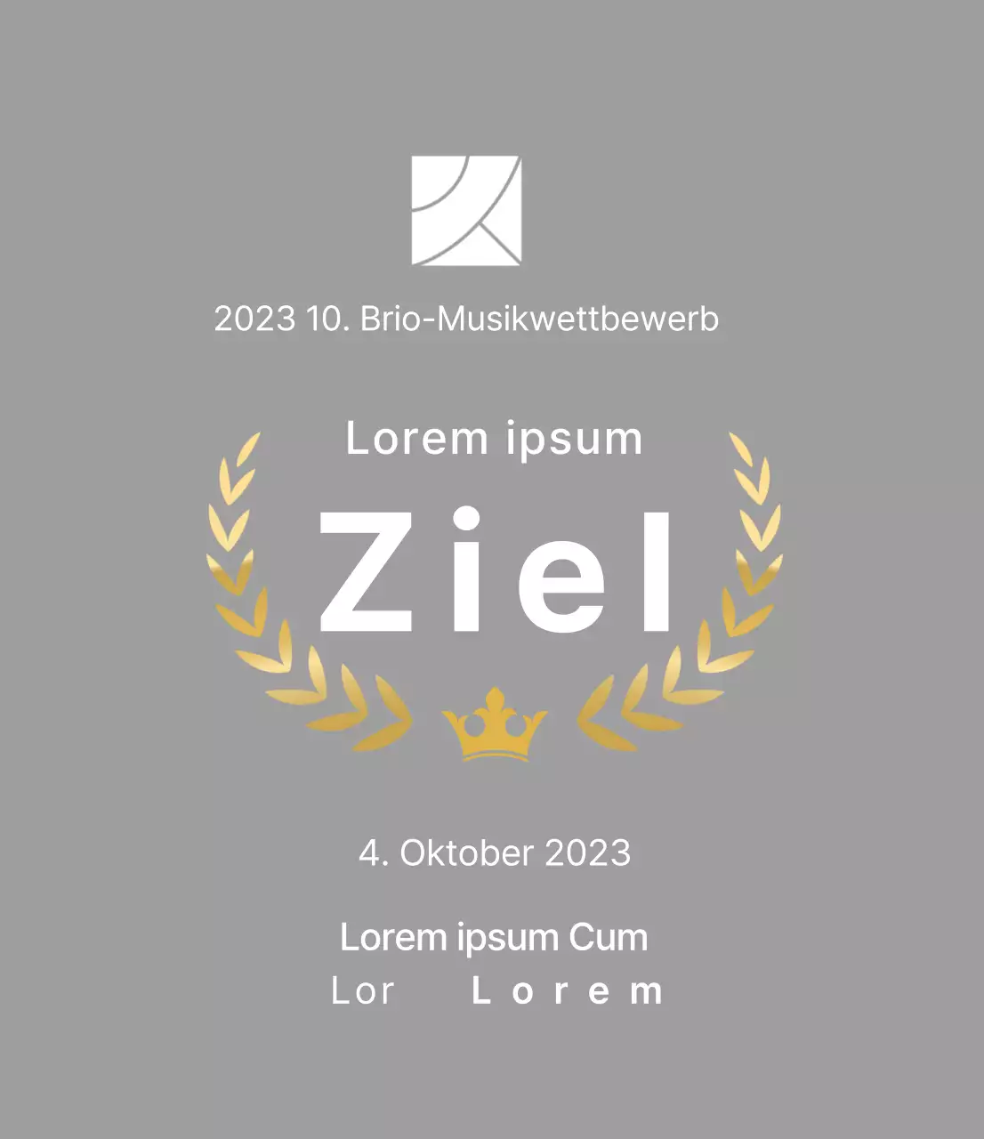 Siegerplakette des Wettbewerbskonzepts mit Lorbeerlinien und Kronenillustration