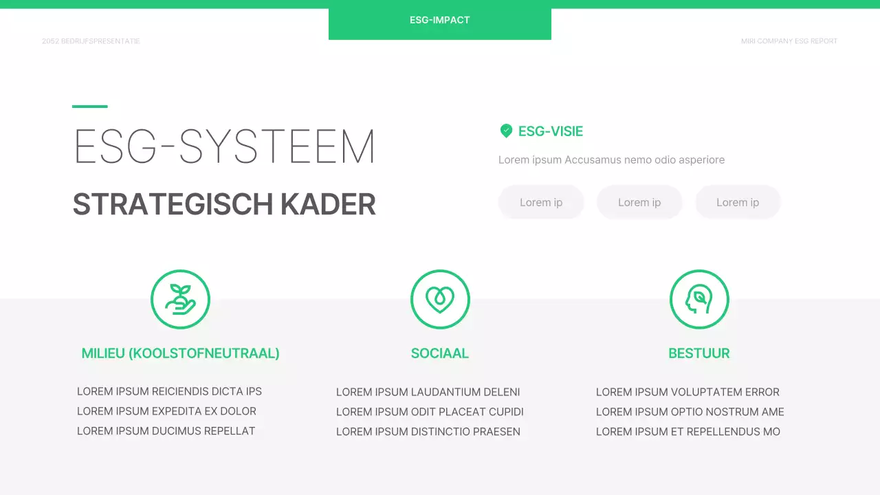 Een eenvoudig ESG-bedrijfsrapport in chartreuse en wit