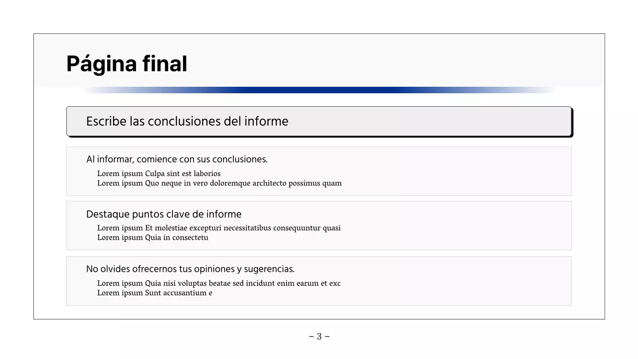 Informe sencillo imprimible en negro y azul marino