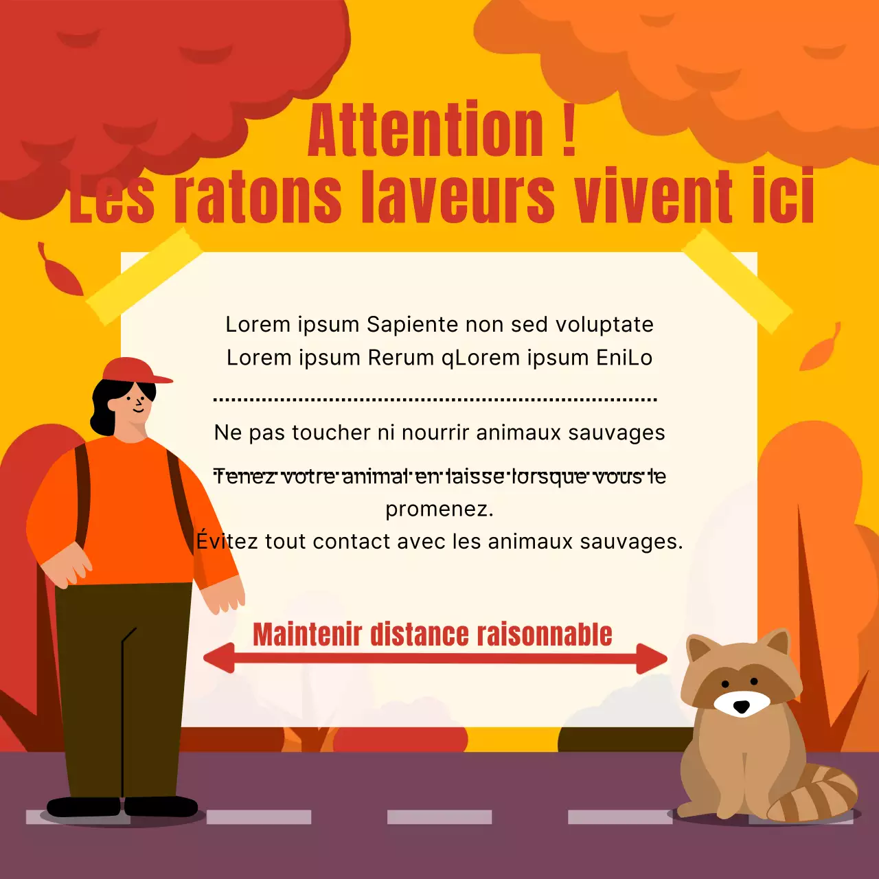 Un guide pour la sécurité de la faune naturelle en orange et jaune