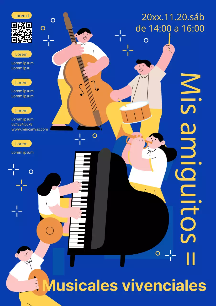 Promover un musical sencillo y práctico en azul y amarillo