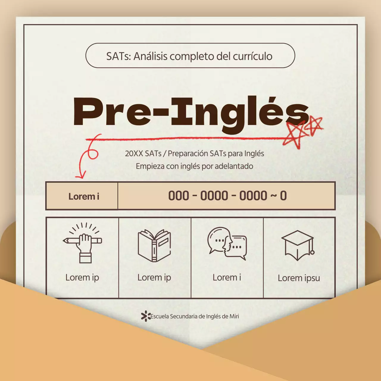 Un sencillo informe beige y rojo de análisis de tendencias de los exámenes SAT para academias