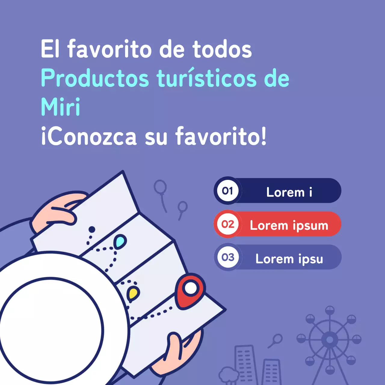 Promocionar los productos turísticos locales en malva y azul marino