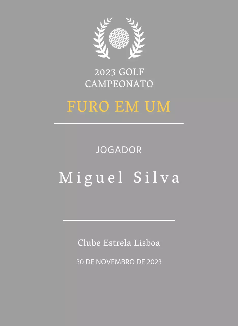 Placa de vencedor de jogador de golfe "hole-in-one" com bola de golfe e ilustração de coroa de louros