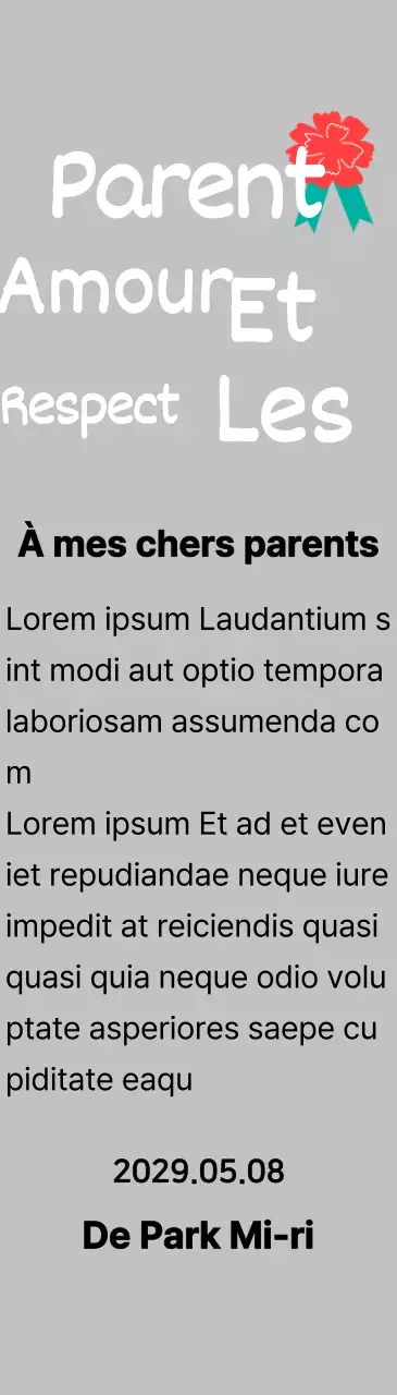 Calligraphie de la fête des mères avec illustration d'un œillet rouge