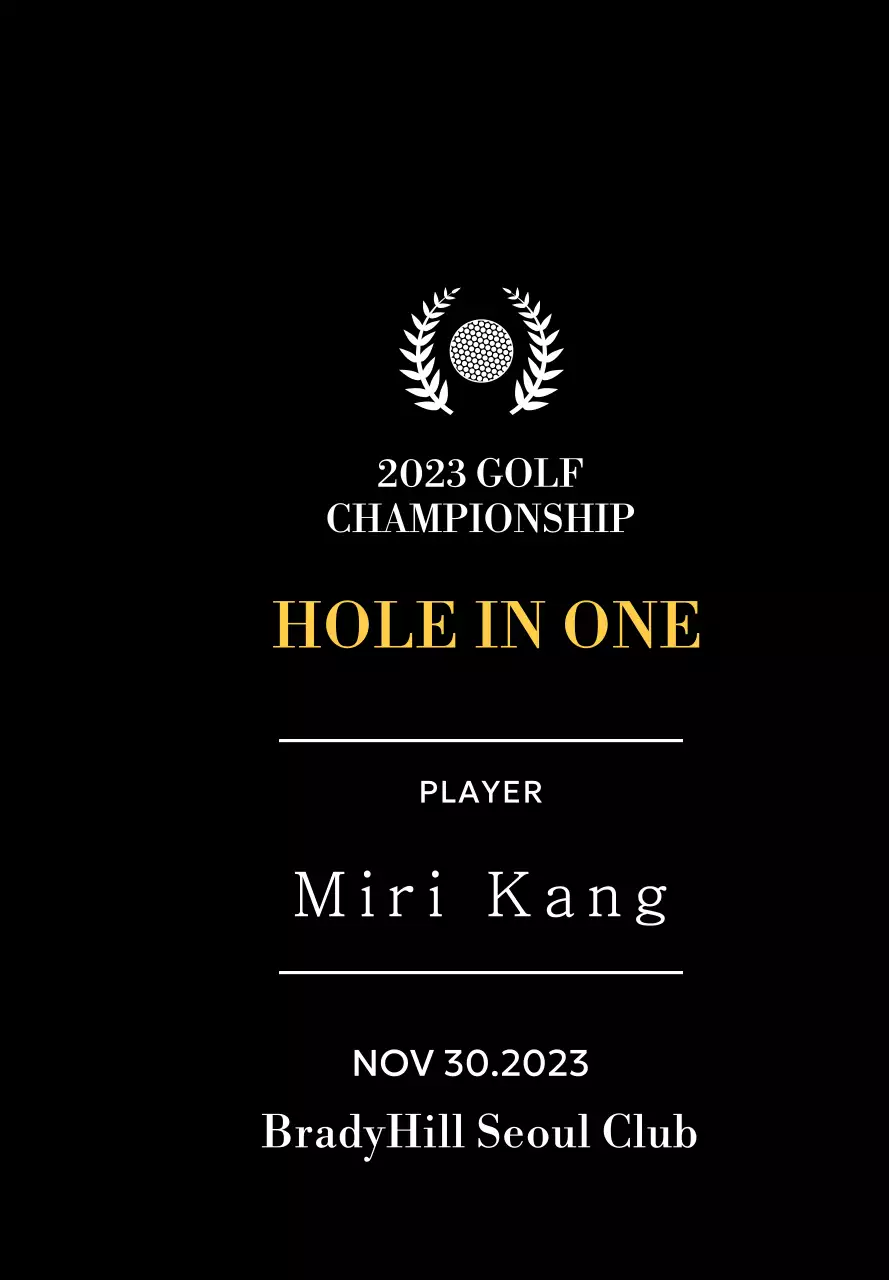 Plakat pemenang pemain golf hole-in-one dengan ilustrasi bola golf dan pohon salam