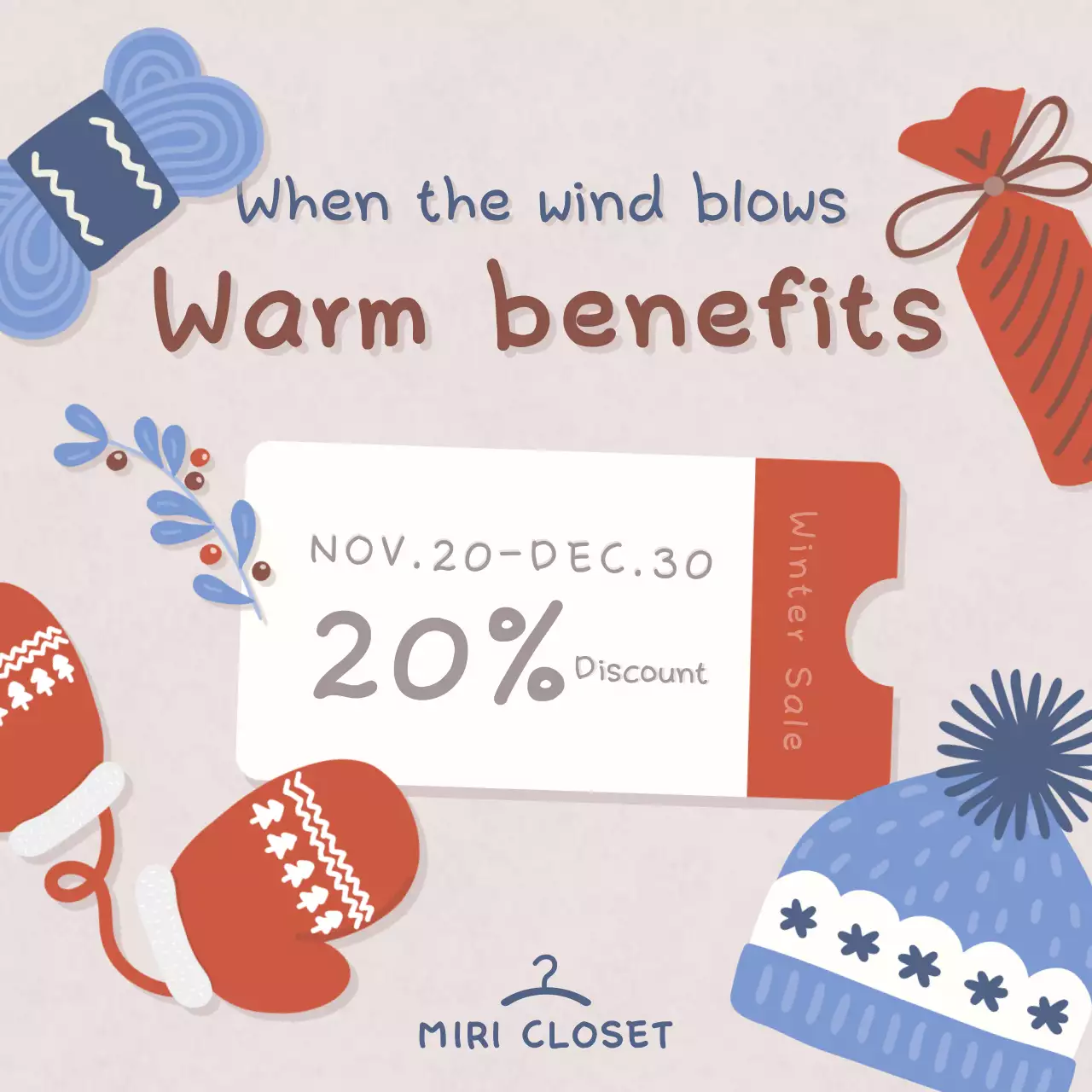 Red Modern Winter 프로모션 소셜 미디어 게시물