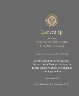 Lujosa placa de titulación con el logotipo de la escuela y adornos dorados