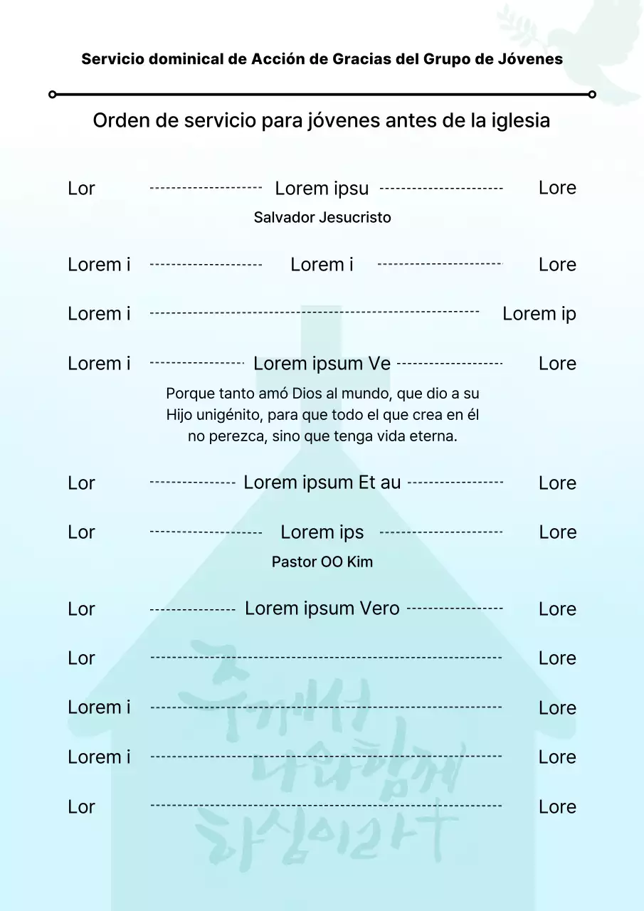 Guía sencilla de boletines de iglesia en azul claro