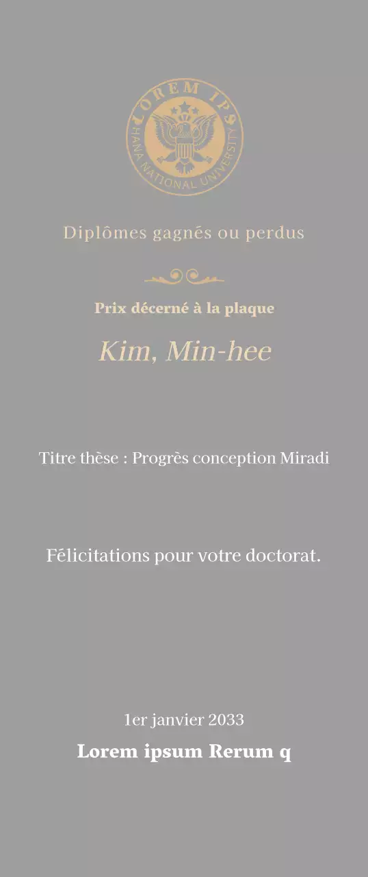 Plaque de diplôme luxueuse avec logo de l'école et bordure dorée