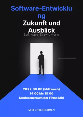 Werben Sie für eine Entwicklungskonferenz mit einer modernen Tür in Blau.