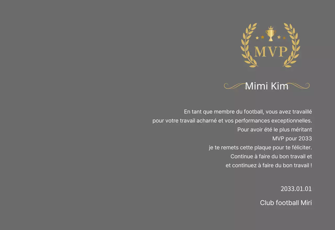 Plaque de championnat avec lauriers et trophée en or