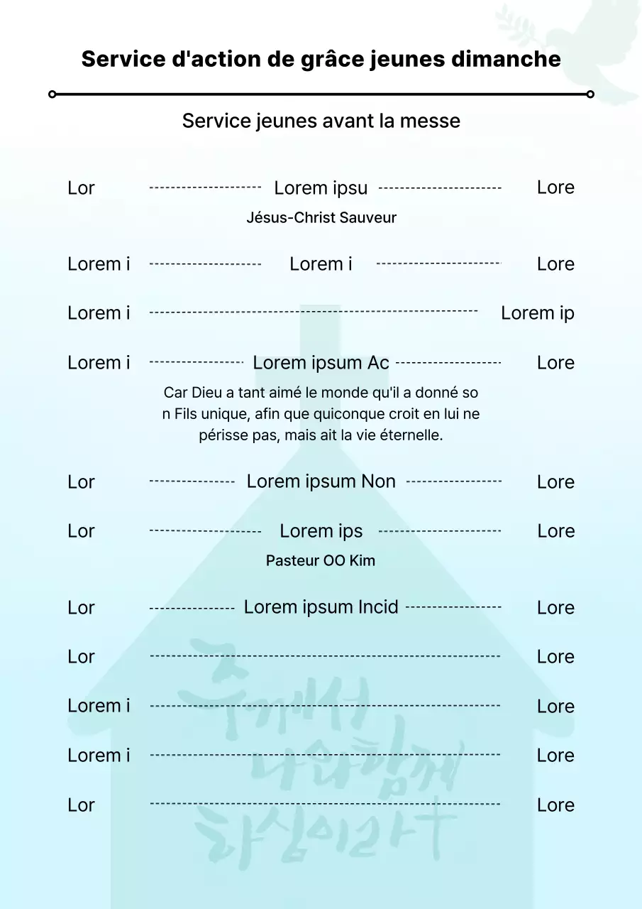 Bulletin d'église simple en bleu clair