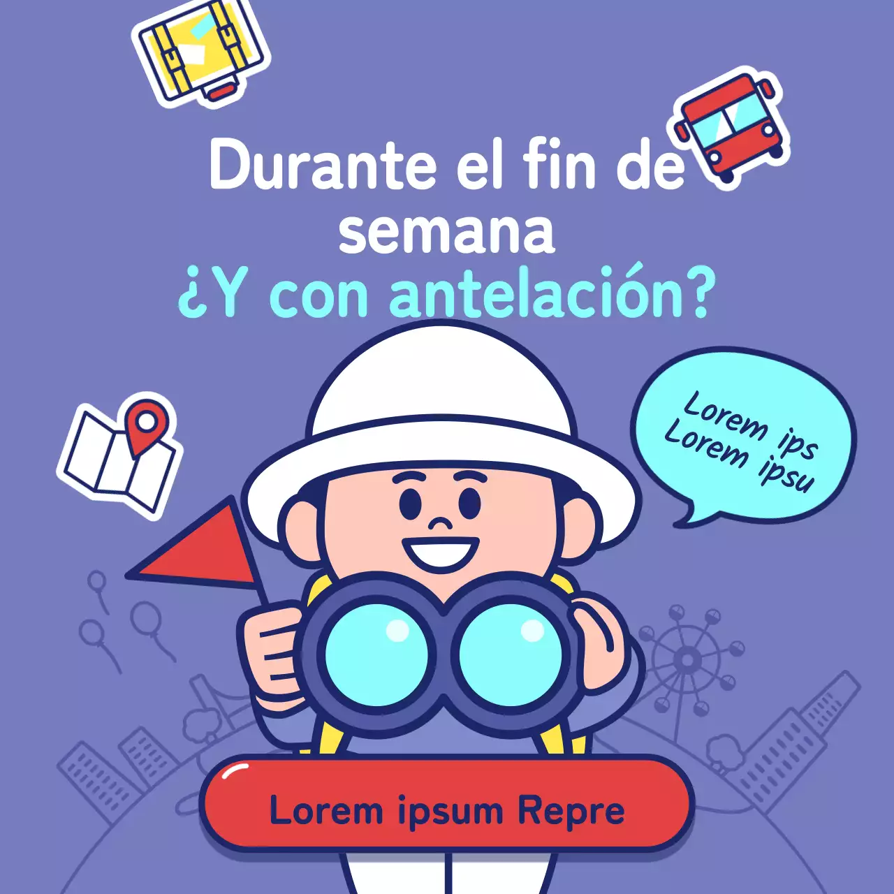 Promocionar los productos turísticos locales en malva y azul marino