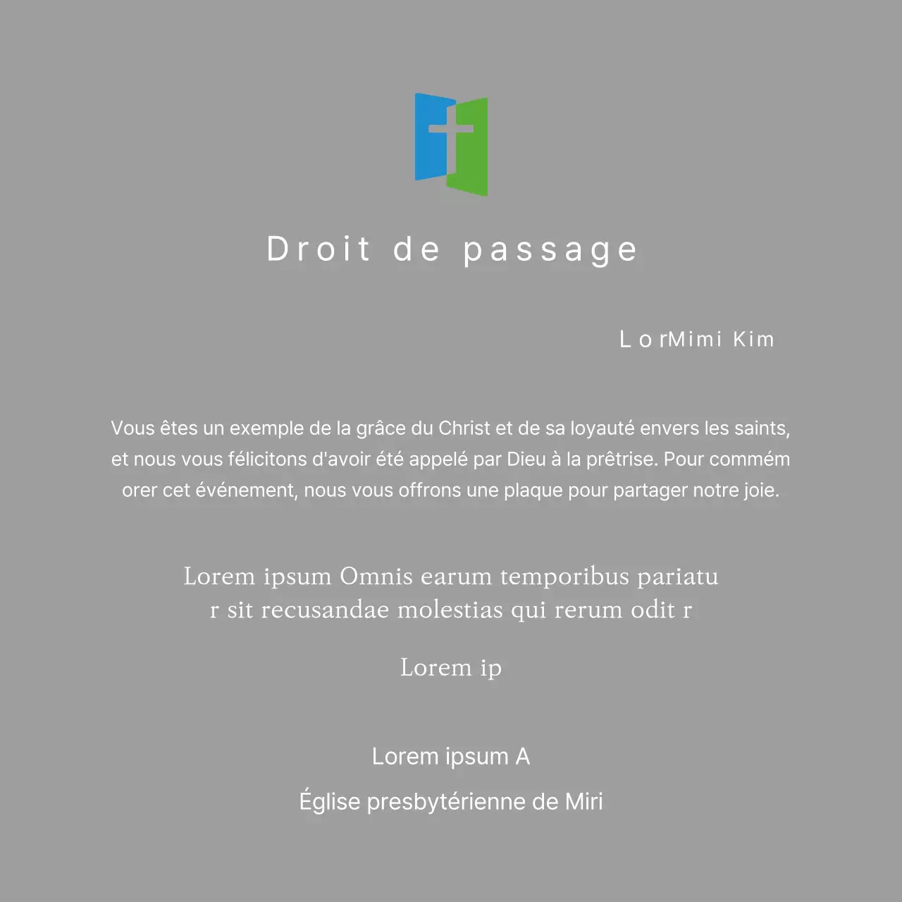 Plaque avec logo de l'église