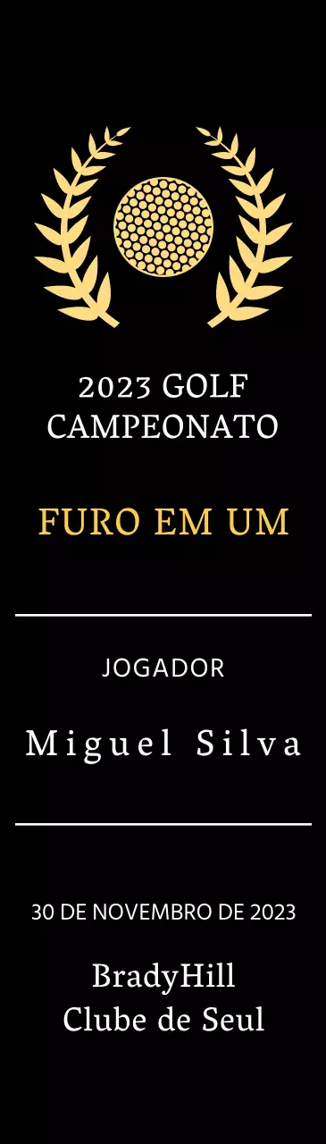 Placa de vencedor de jogador de golfe "hole-in-one" com bola de golfe e ilustração de coroa de louros