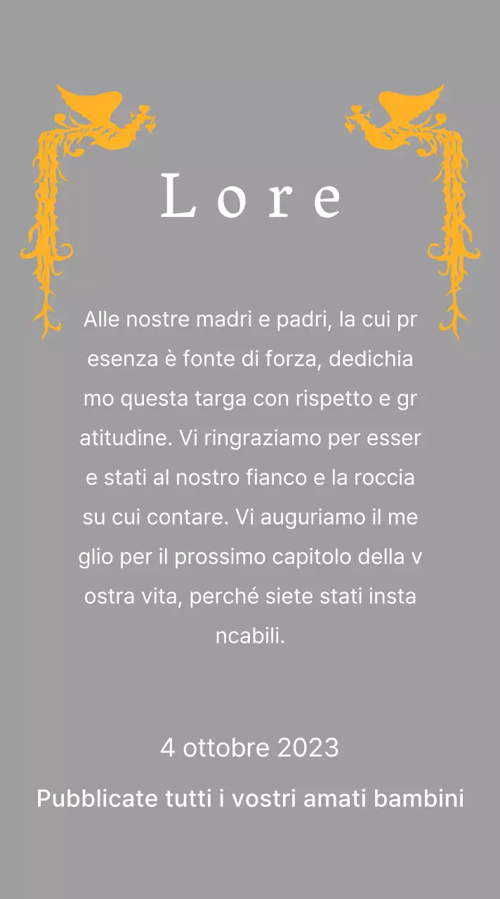 Targa di ringraziamento a tema Festa della Mamma con illustrazione di una fenice