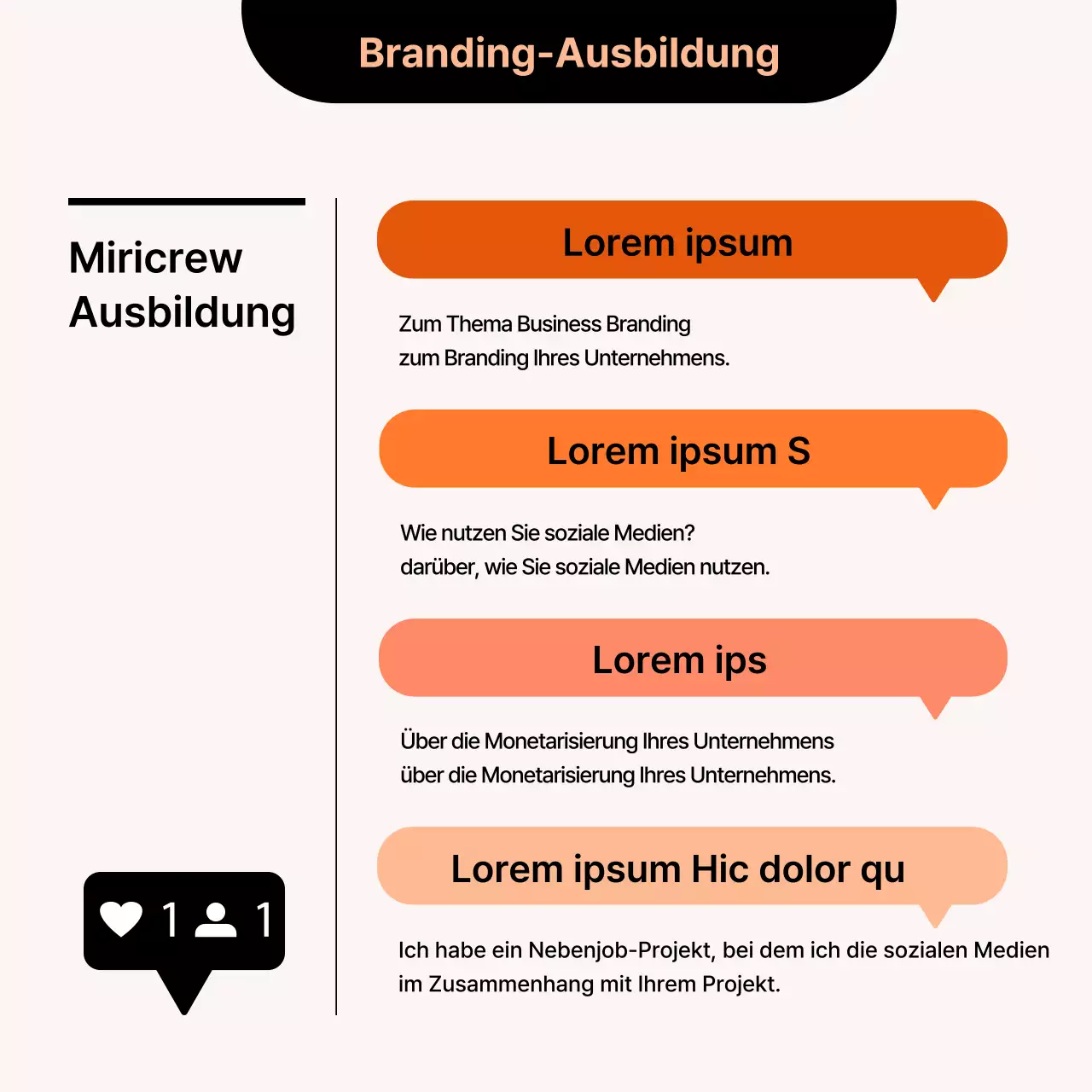 Eine einfache orange-schwarze AnwerbungskarteNews