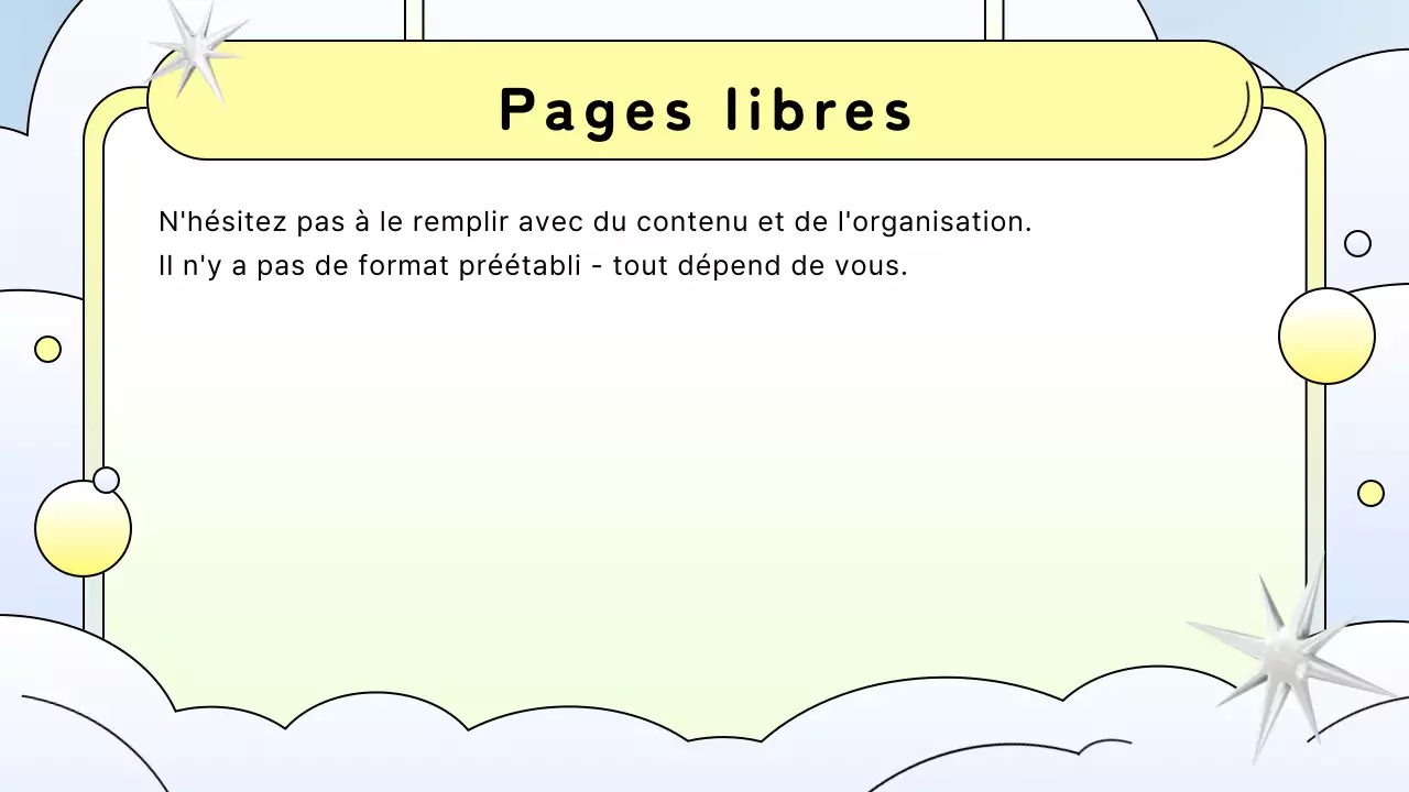 Présentation d'une proposition sur fond bleu clair et jaune.