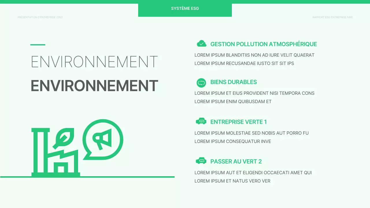 Un rapport ESG d'entreprise simple en chartreuse et blanc