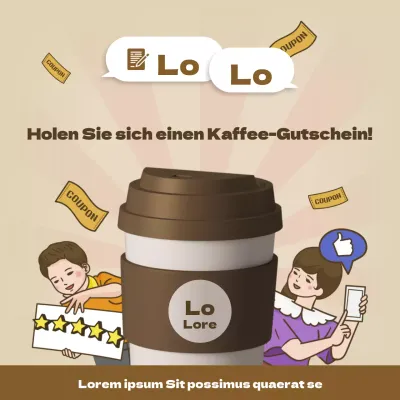 Werbung für eine Retro-Kaffee-Gutscheinaktion in Braun und Beige