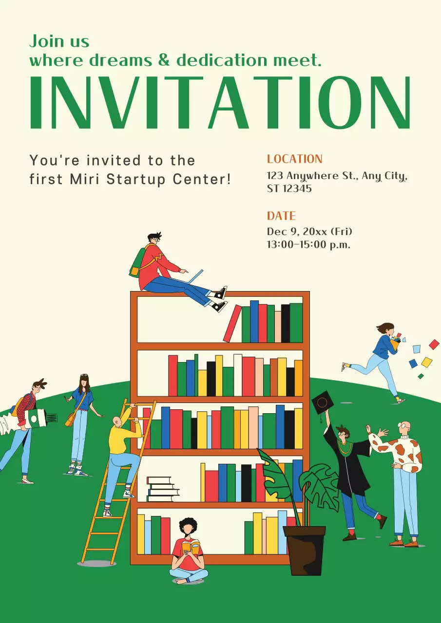 초록색의 귀여운 창업센터 개점식 홍보 웹포스터