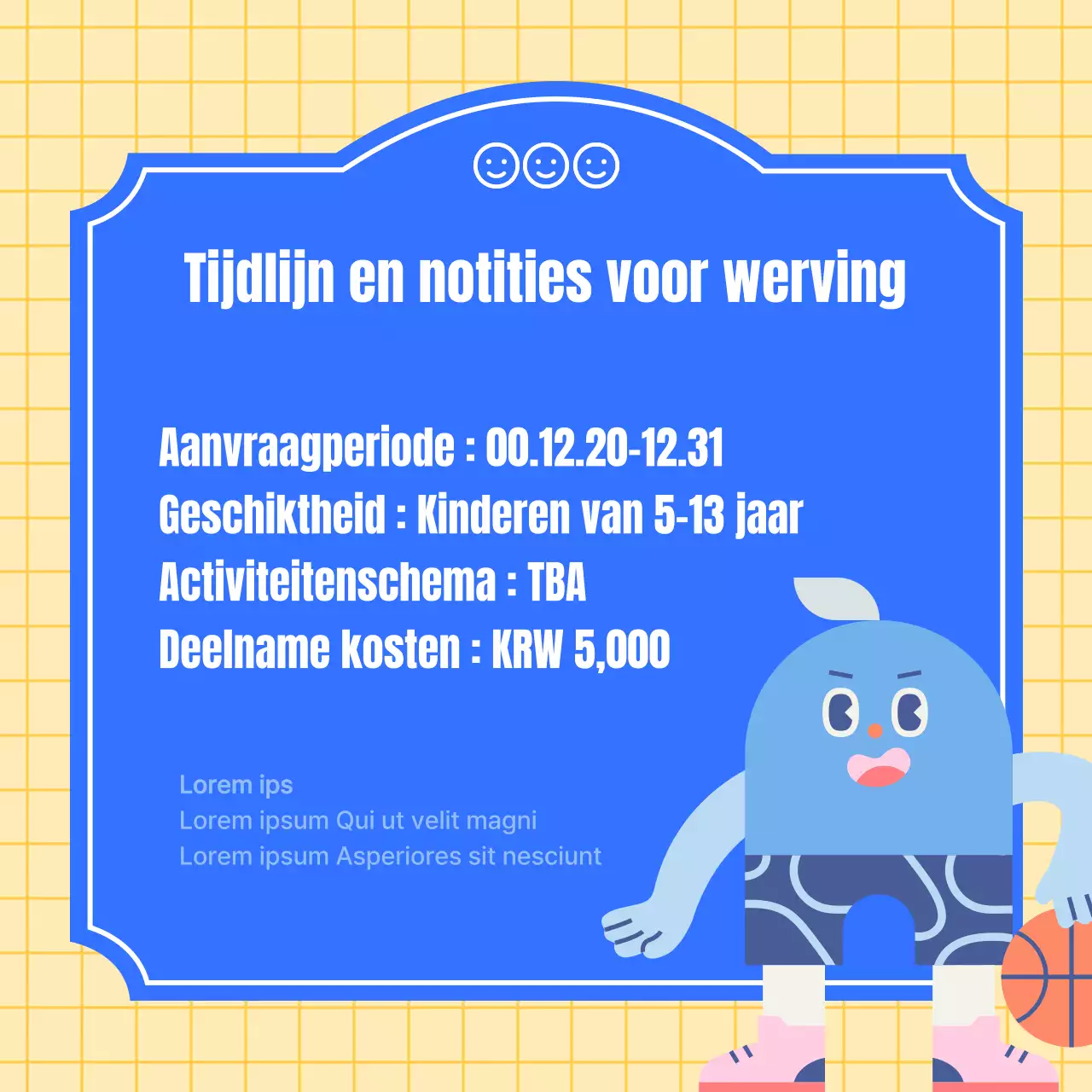 Een kitscherige geel met blauwe kindersportclub promoten