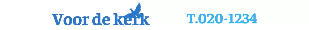 Promotie met een lichtblauw en blauw kerkconcept telefoonnummer en een duif als symbool van vrede.