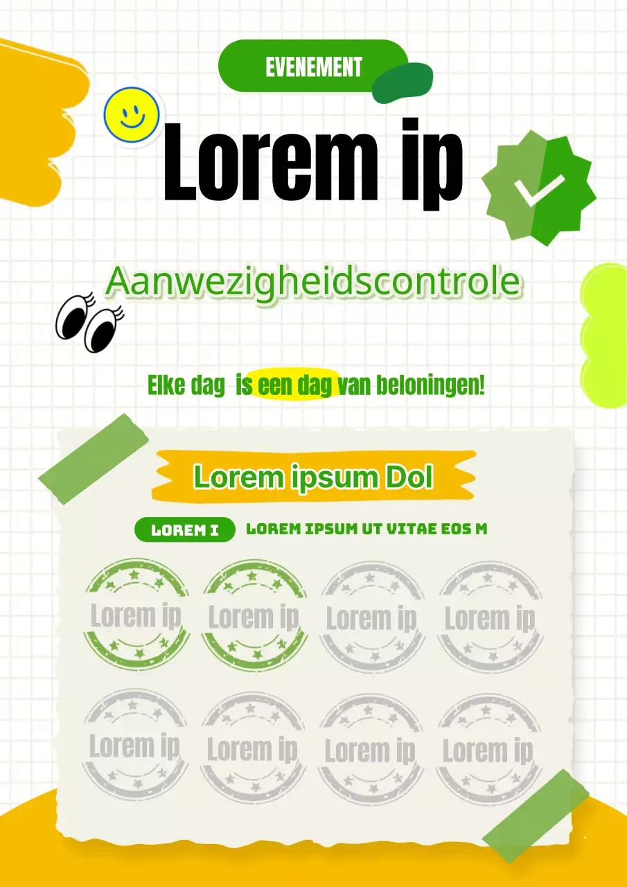 Promoot je evenement met een leuke geel met groene aanwezigheidchecker