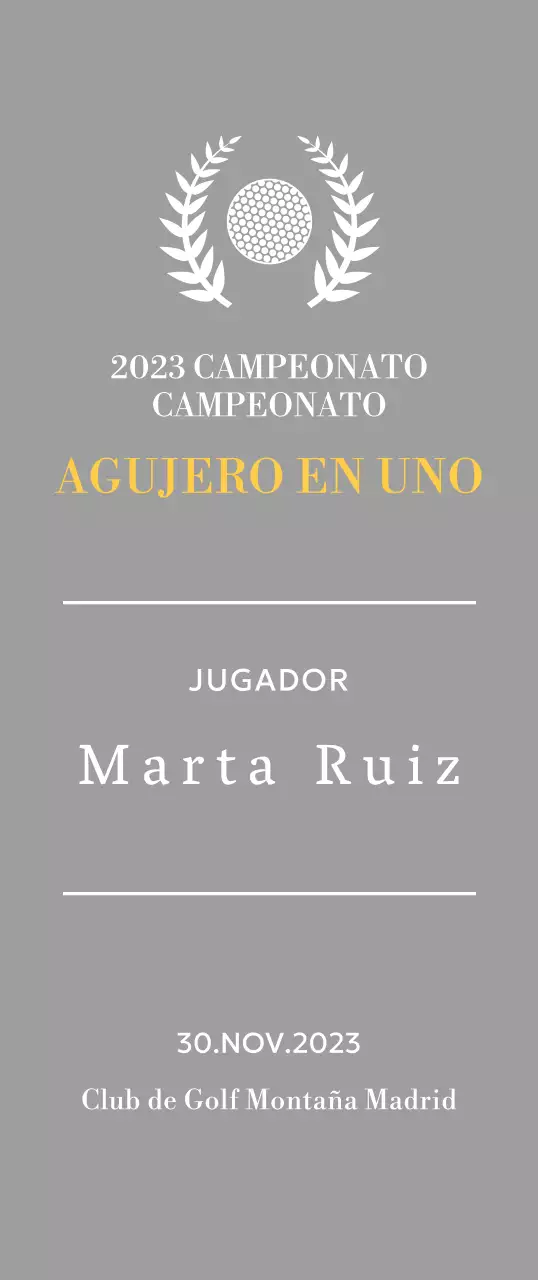 Placa de ganador de hoyo en uno con bola de golf e ilustración de corona de laurel