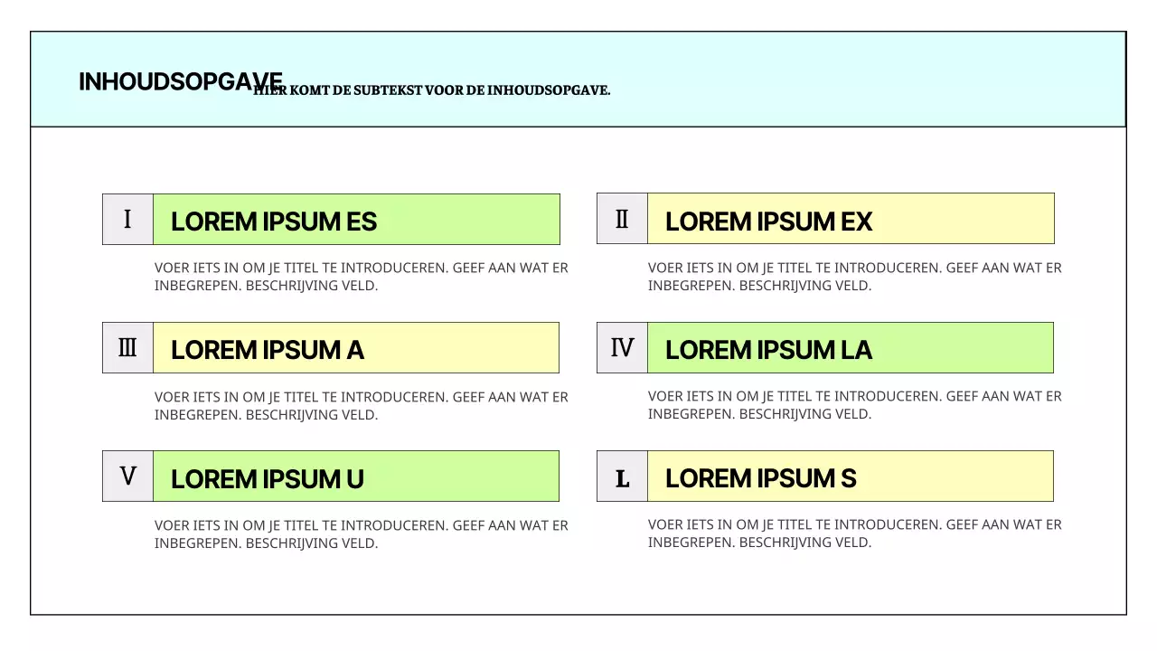 Een eenvoudig afdrukbaar rapport in lichtblauw en chartreuse