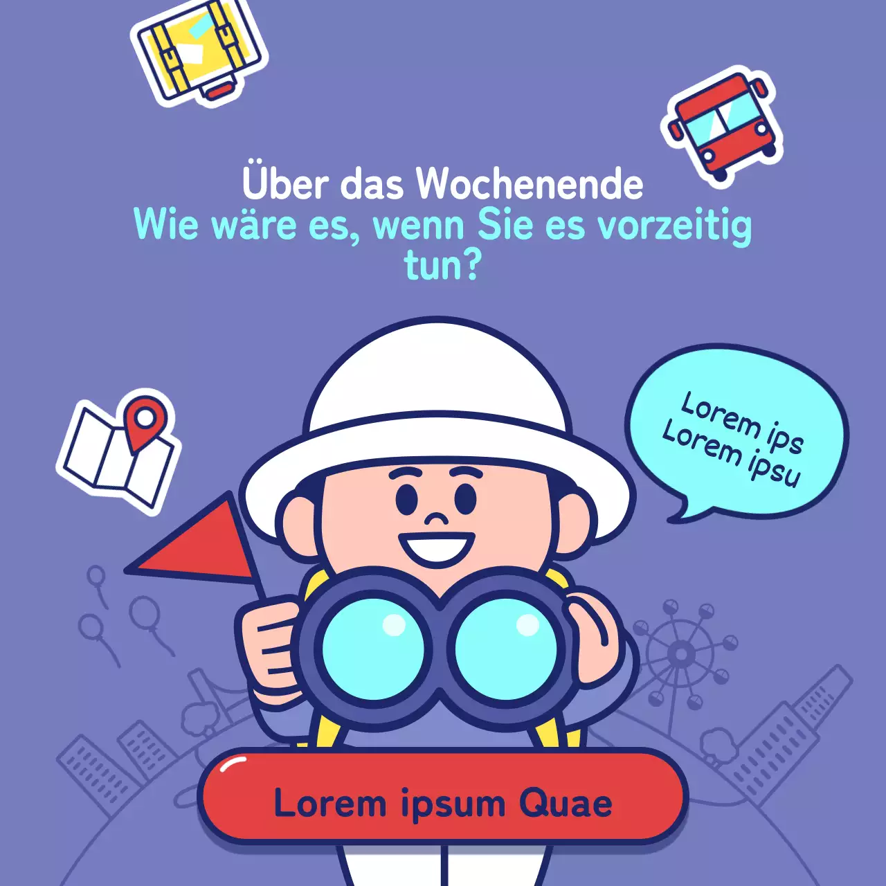 Werbung für lokale Tourismusprodukte in Lila und Marineblau