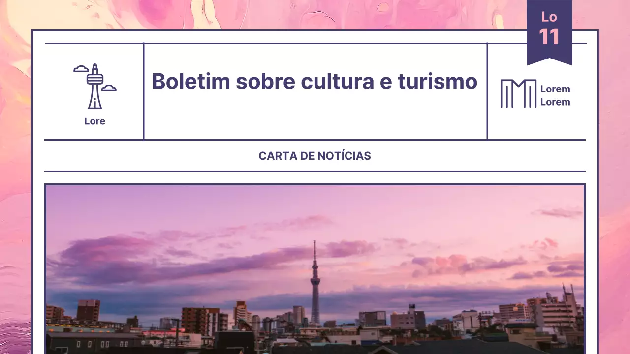 Um guia informativo de turismo cultural moderno em cor-de-rosa e roxo