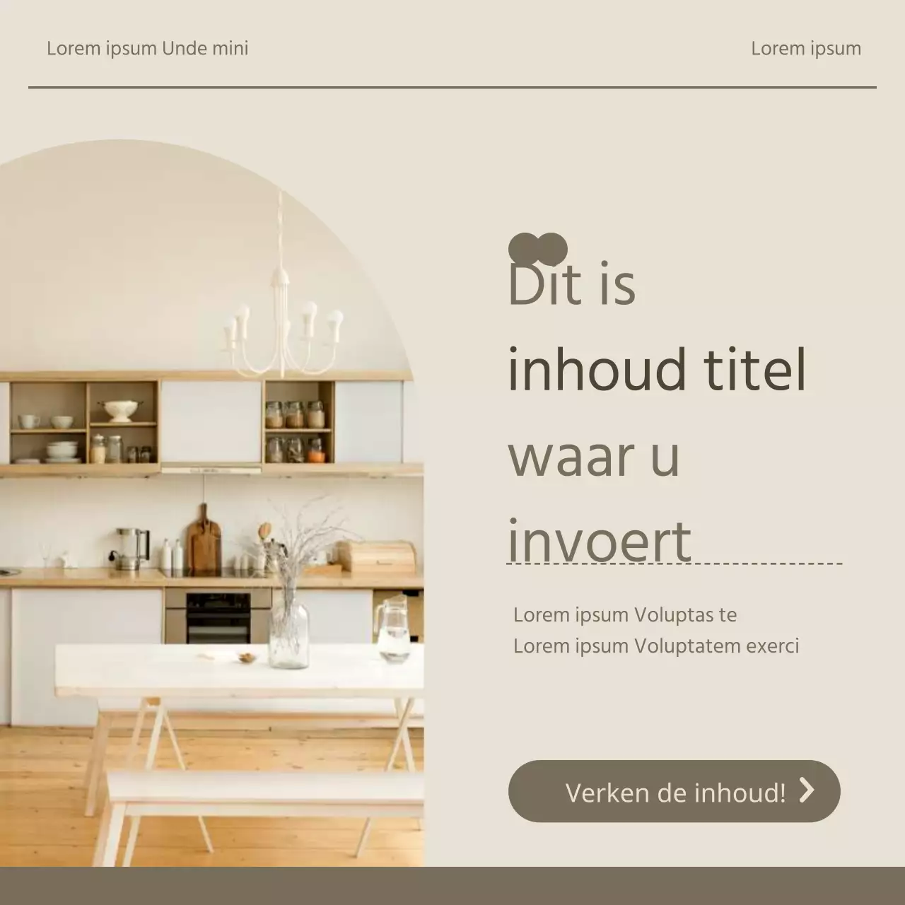 Maak reclame voor een eenvoudig interieur in kaki en beige