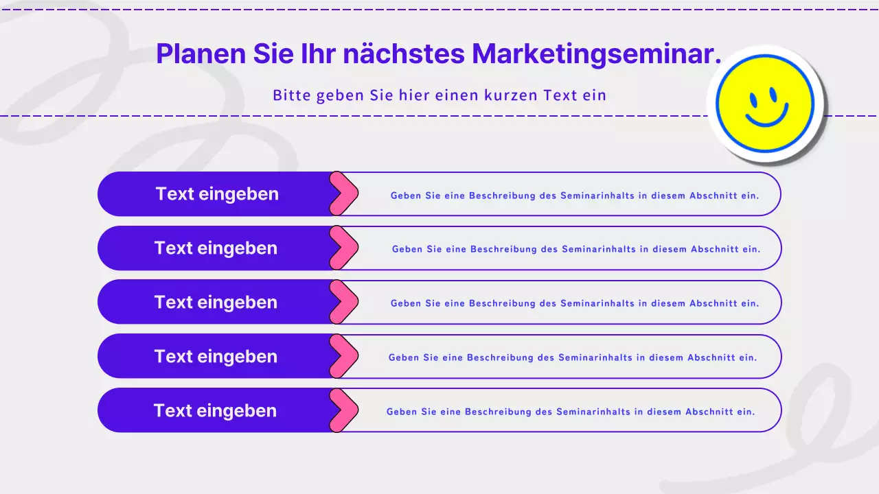 Neonfarbenes und kitschiges Schulungsmaterial für Marketingseminare
